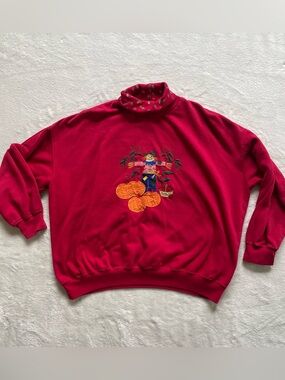 Vintage Fall Themed Turtleneck with Scarecrow in Pumpkin Patch size 3X